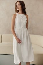 GISELLE BUTTONDOWN PLEATED LINEN MIDI DRESS GISELLE BUTTONDOWN PLEATED LINEN MIDI DRESS
