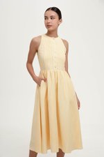 GISELLE BUTTONDOWN PLEATED LINEN MIDI DRESS GISELLE BUTTONDOWN PLEATED LINEN MIDI DRESS