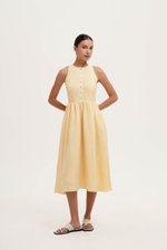 GISELLE BUTTONDOWN PLEATED LINEN MIDI DRESS GISELLE BUTTONDOWN PLEATED LINEN MIDI DRESS