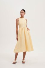 GISELLE BUTTONDOWN PLEATED LINEN MIDI DRESS GISELLE BUTTONDOWN PLEATED LINEN MIDI DRESS