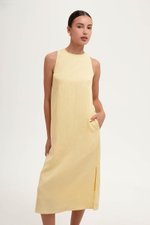 AYSHA BACK TWIST LINEN MIDI DRESS