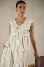 *BACKORDER* MELLISA RUFFLE TIE FRONT LINEN TOP *BACKORDER* MELLISA RUFFLE TIE FRONT LINEN TOP