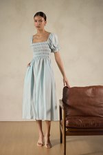 AINSLIE PUFF SLEEVES SMOCKED LINEN DRESS