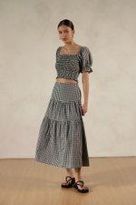 TARRA GINGHAM TIERED MIDI SKIRT