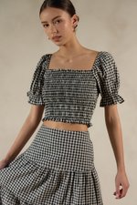 KEYLA GINGHAM SMOCKED PUFF SLEEVES CROP TOP