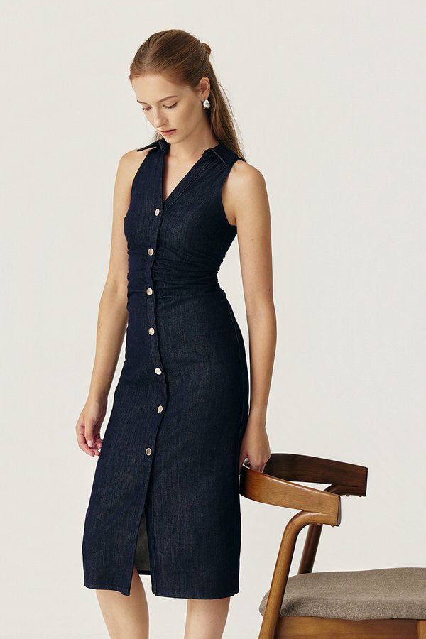 PATRINA RACER RUCHED SHIRT DENIM DRESS PATRINA RACER RUCHED SHIRT DENIM DRESS