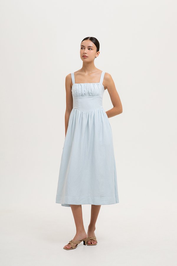 DARYA RUCHED DROP WAIST LINEN DRESS DARYA RUCHED DROP WAIST LINEN DRESS