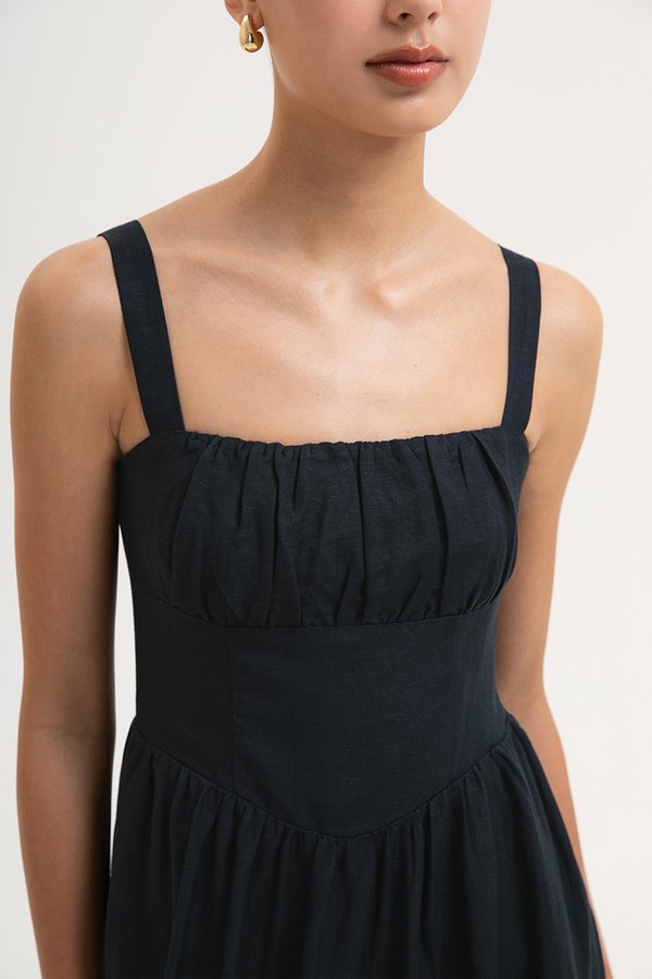 DARYA RUCHED DROP WAIST LINEN DRESS