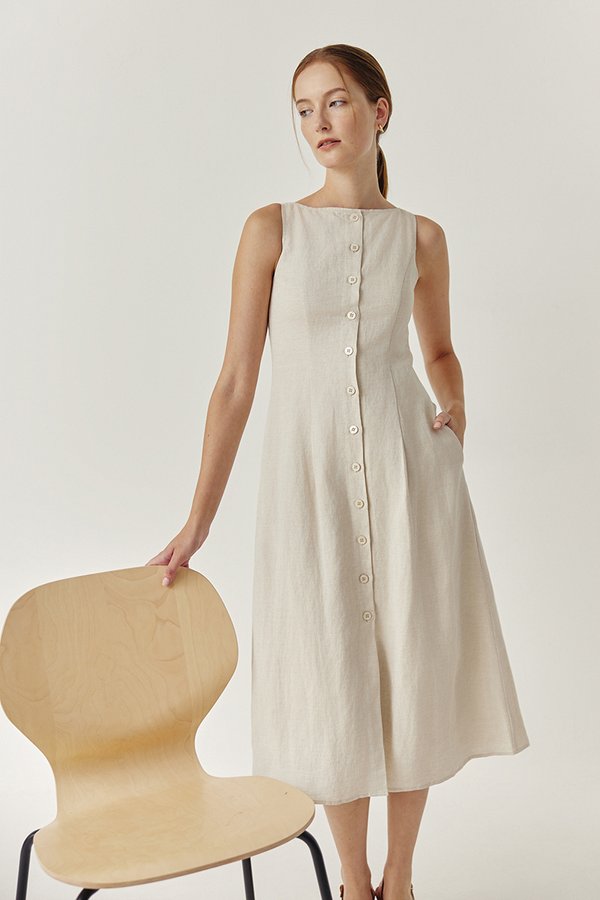 CLAUDINE BUTTON DOWN LINEN MIDI DRESS CLAUDINE BUTTON DOWN LINEN MIDI DRESS
