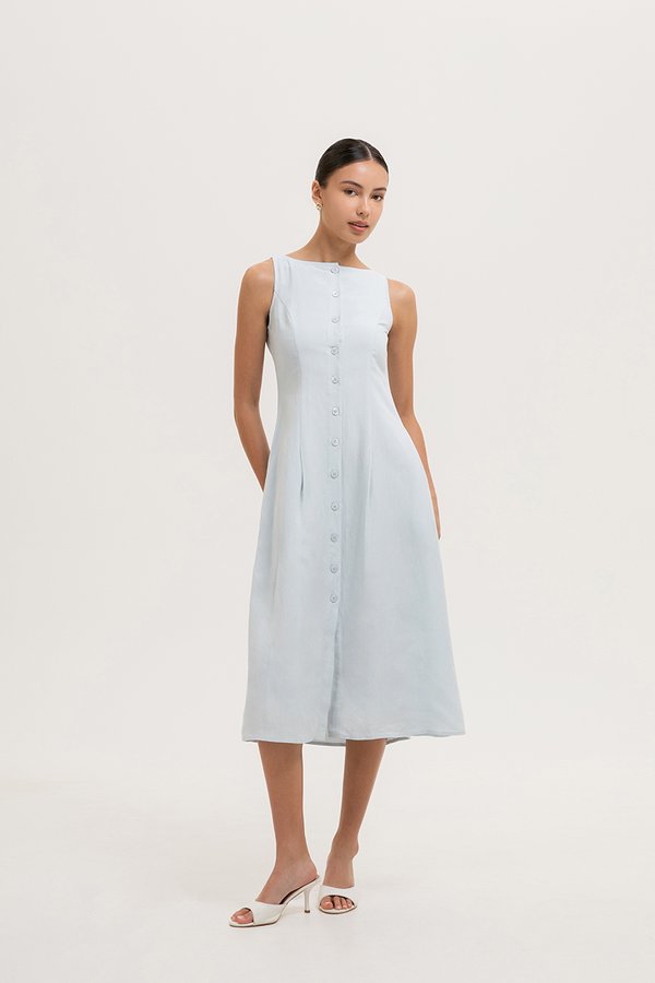 CLAUDINE BUTTON DOWN LINEN MIDI DRESS