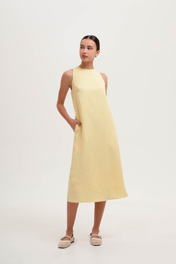 AYSHA BACK TWIST LINEN MIDI DRESS AYSHA BACK TWIST LINEN MIDI DRESS