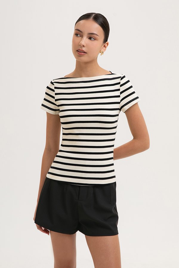 BRITNEY STRIPED BOAT NECK T-SHIRT BRITNEY STRIPED BOAT NECK T-SHIRT