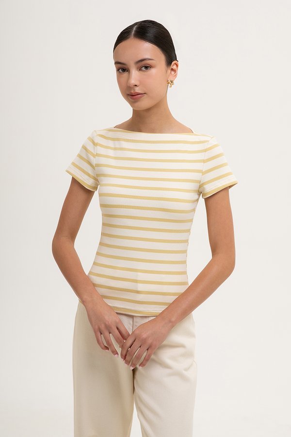 BRITNEY STRIPED BOAT NECK T-SHIRT