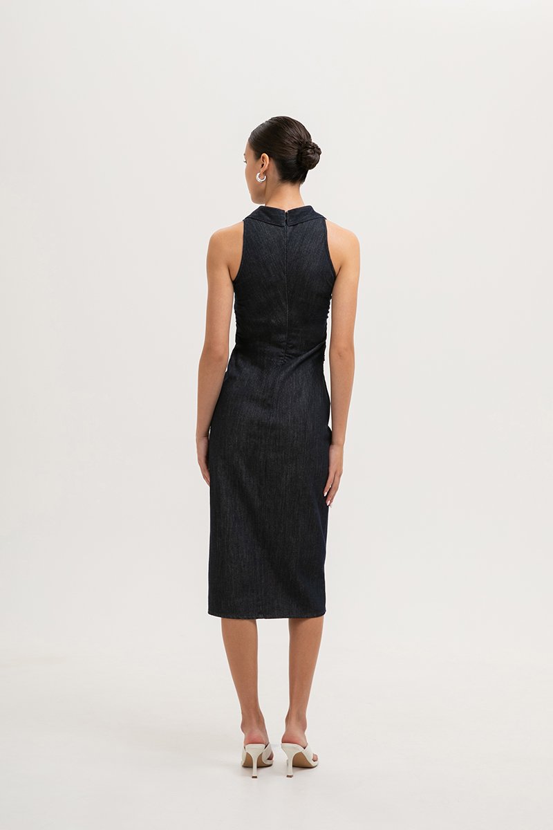 PATRINA RACER RUCHED SHIRT DENIM DRESS