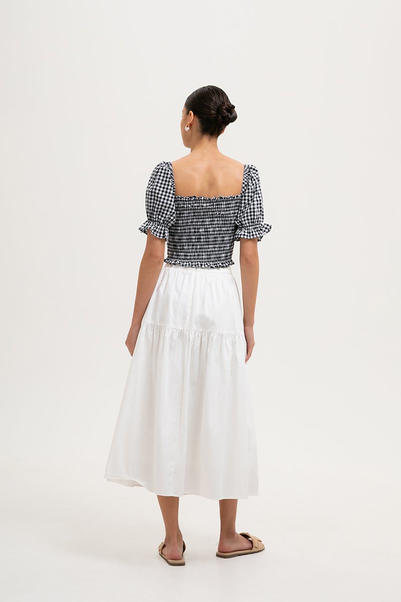 KEYLA GINGHAM SMOCKED PUFF SLEEVES CROP TOP