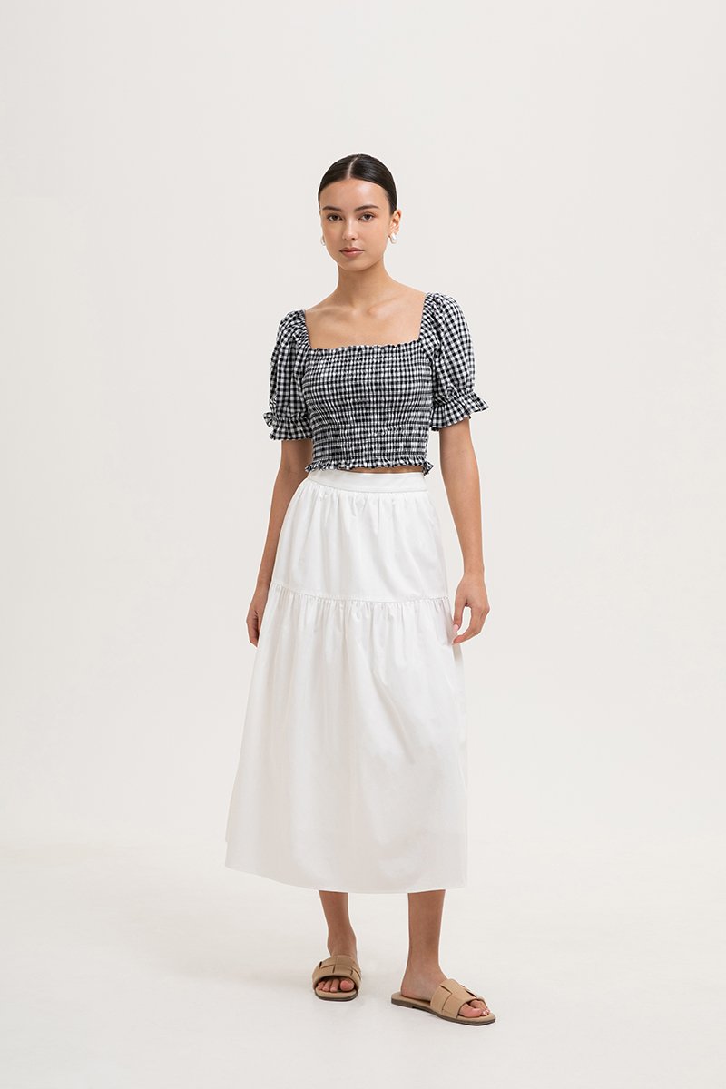 KEYLA GINGHAM SMOCKED PUFF SLEEVES CROP TOP