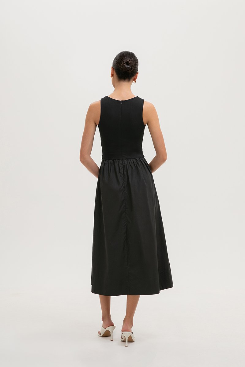SHANAY RUCHED CONTRAST MIDI DRESS