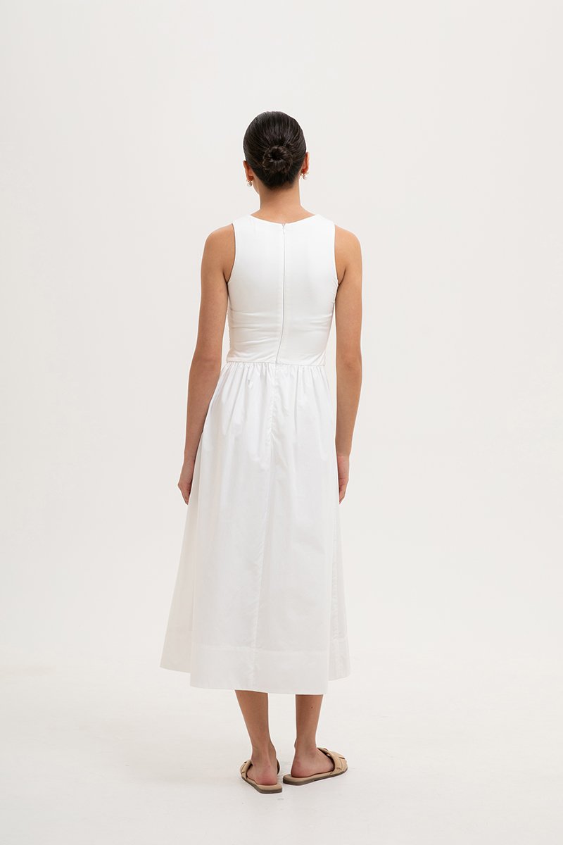SHANAY RUCHED CONTRAST MIDI DRESS