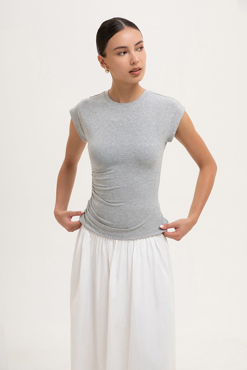 EDDIE CAP SLEEVE RUCHED TEE
