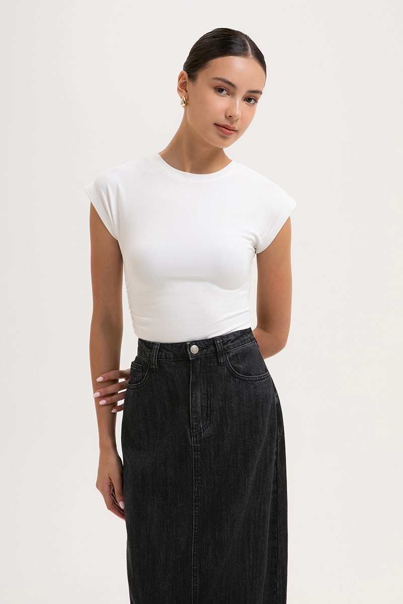 EDDIE CAP SLEEVE RUCHED TEE