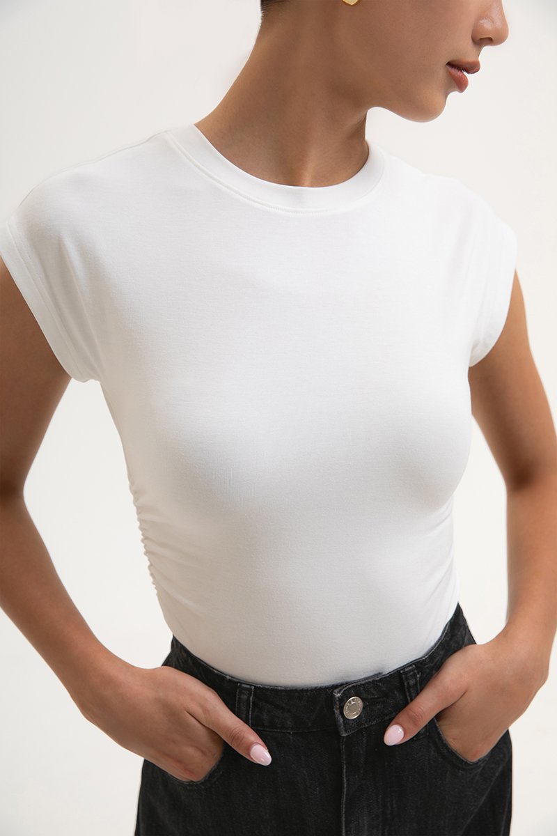 EDDIE CAP SLEEVE RUCHED TEE