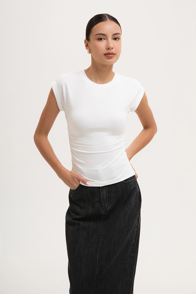EDDIE CAP SLEEVE RUCHED TEE