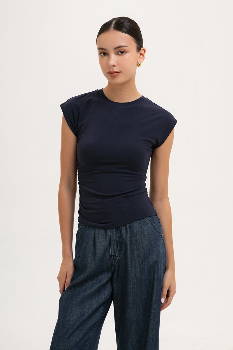 EDDIE CAP SLEEVE RUCHED TEE