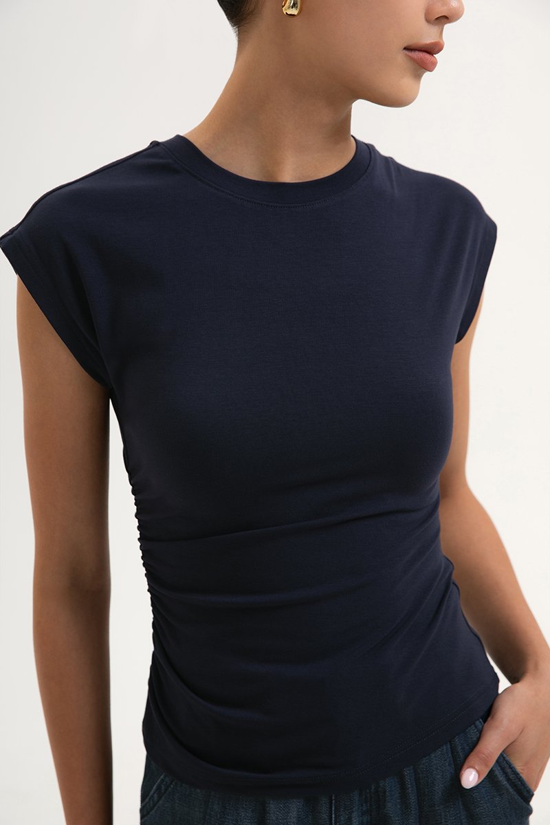EDDIE CAP SLEEVE RUCHED TEE