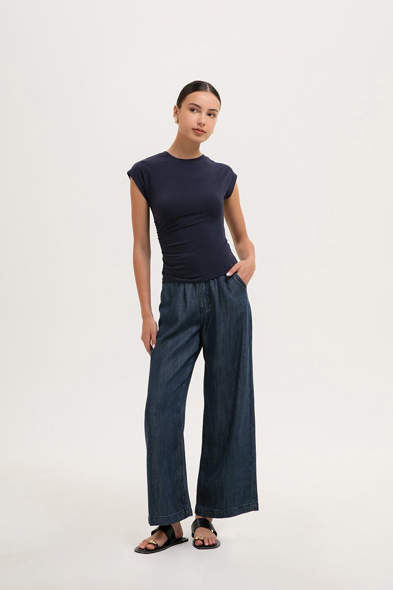 EDDIE CAP SLEEVE RUCHED TEE