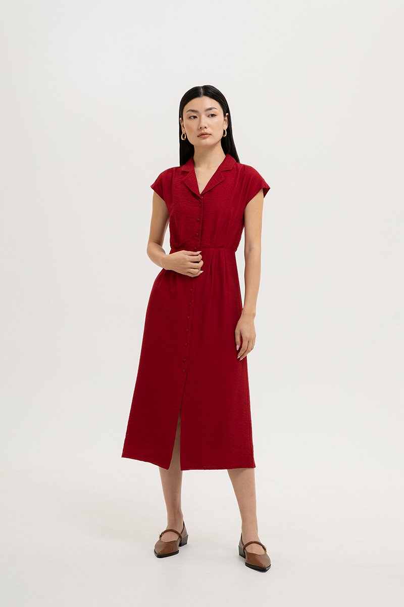 AISLING TEXTURED BUTTONDOWN MIDI SHIRT DRESS