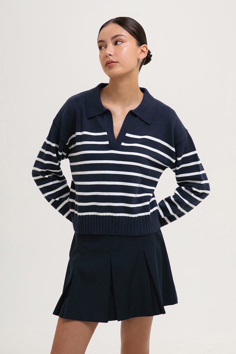 KEITH STRIPED COLLARED SWEATER