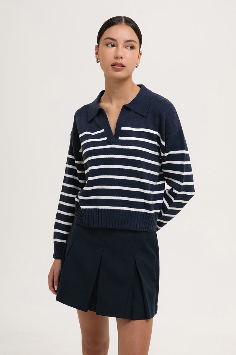 KEITH STRIPED COLLARED SWEATER