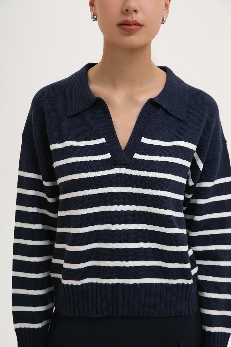 KEITH STRIPED COLLARED SWEATER