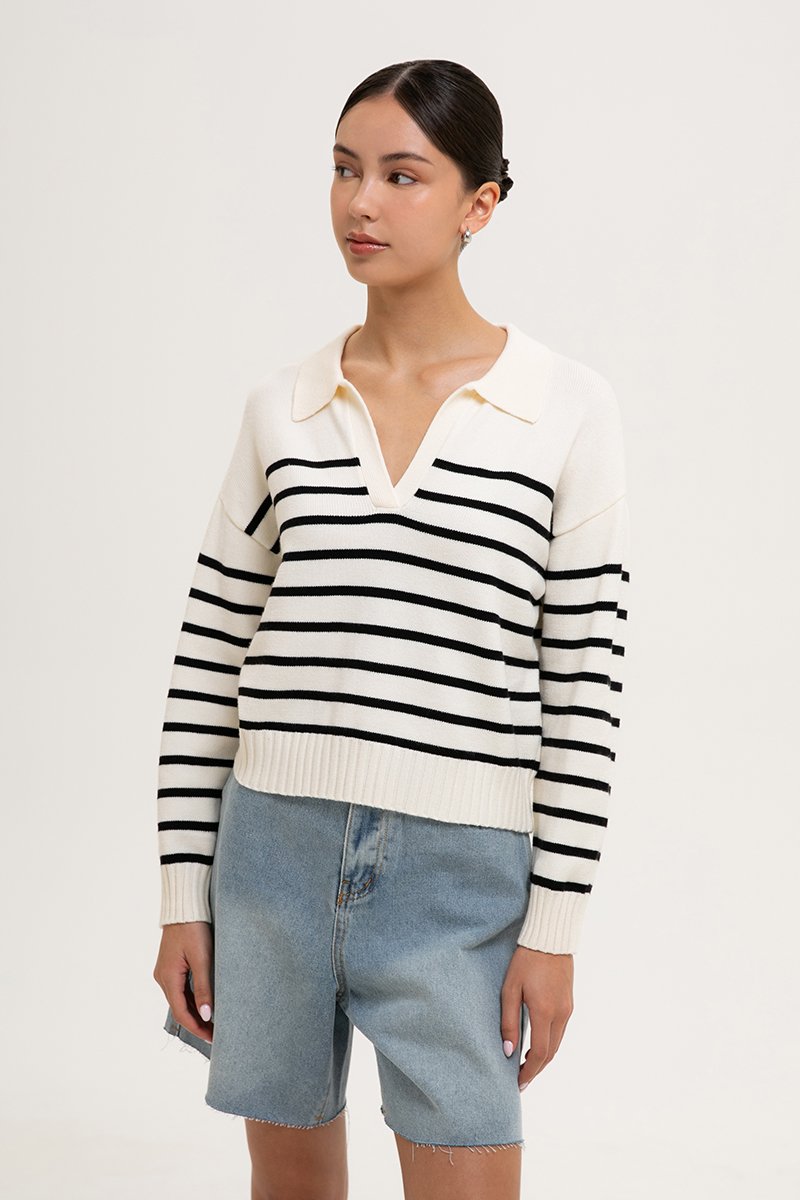 KEITH STRIPED COLLARED SWEATER