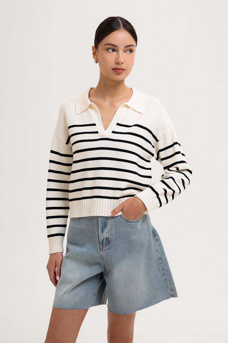 KEITH STRIPED COLLARED SWEATER