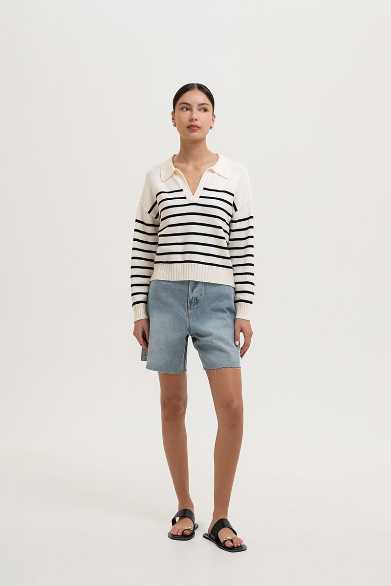 KEITH STRIPED COLLARED SWEATER