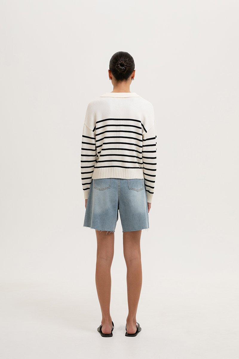 KEITH STRIPED COLLARED SWEATER