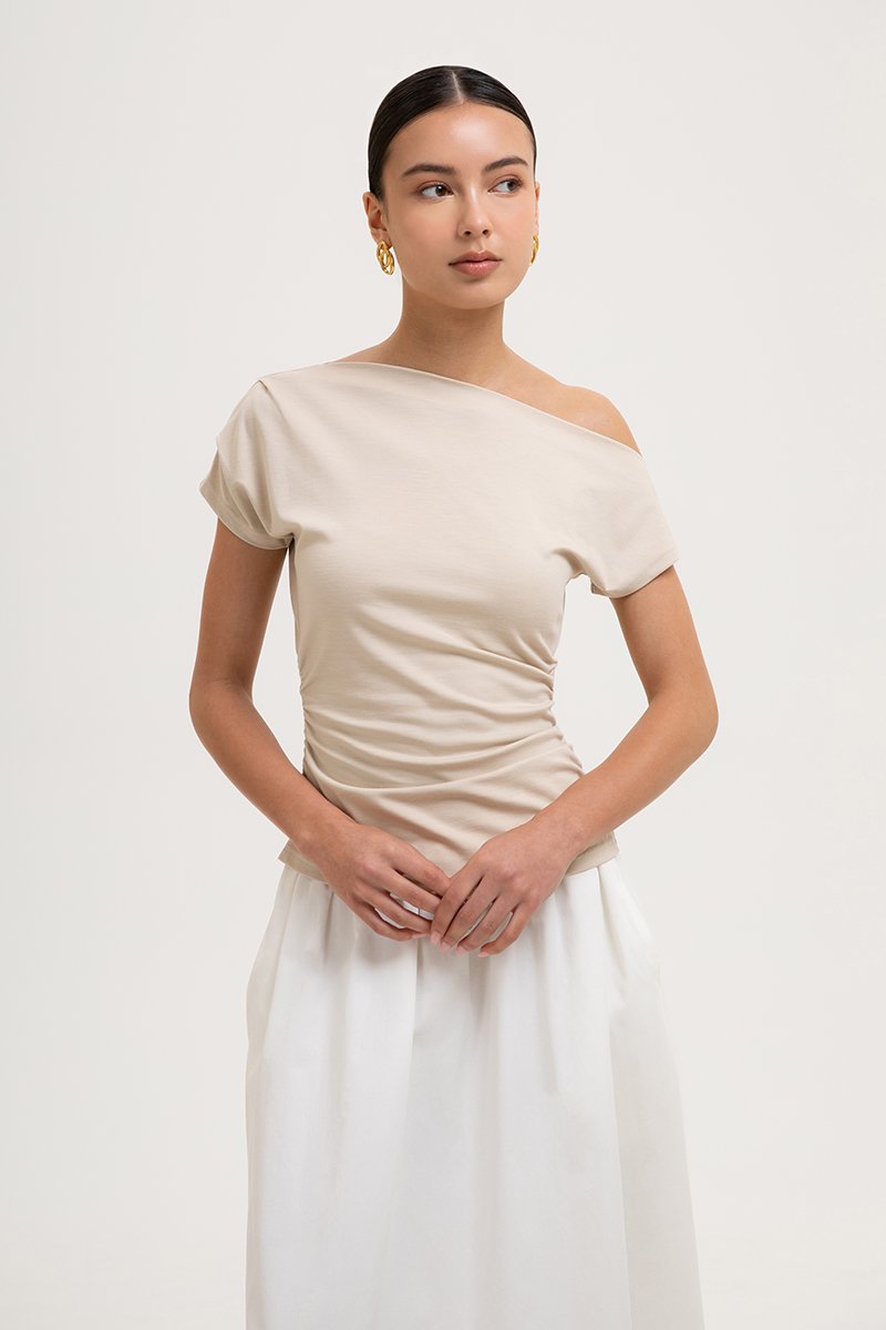 SAMIRA ASYMMETRIC RUCHED MODAL TEE