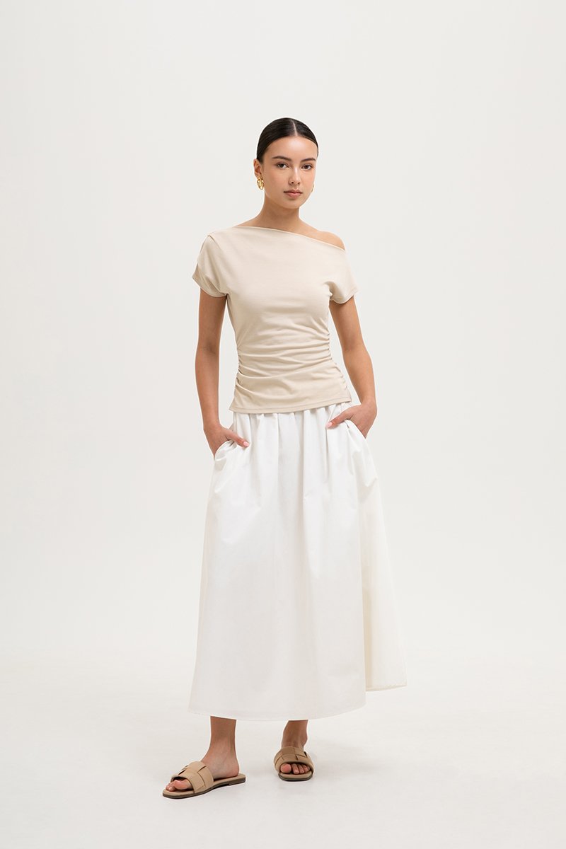 SAMIRA ASYMMETRIC RUCHED MODAL TEE