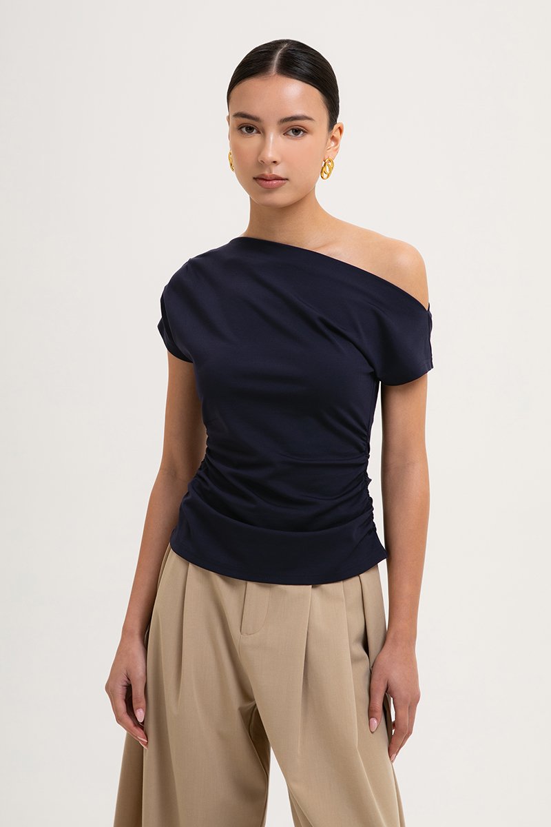 SAMIRA ASYMMETRIC RUCHED MODAL TEE