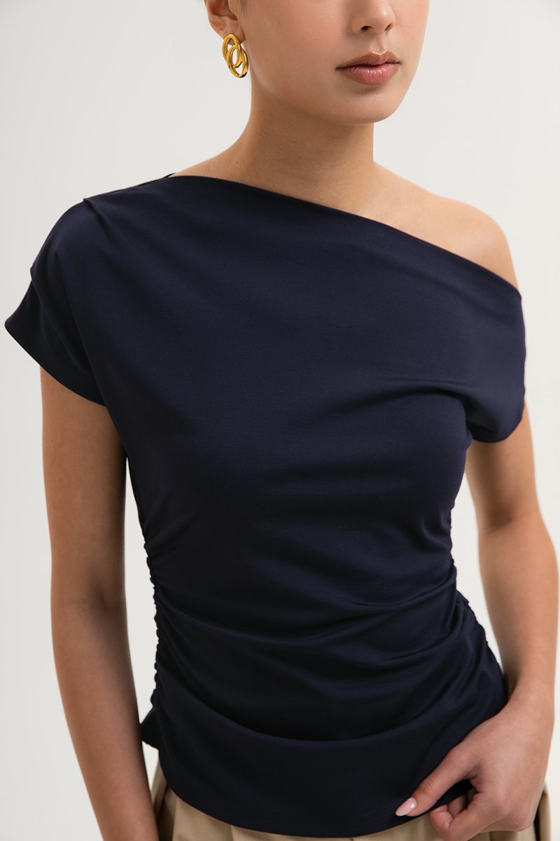 SAMIRA ASYMMETRIC RUCHED MODAL TEE