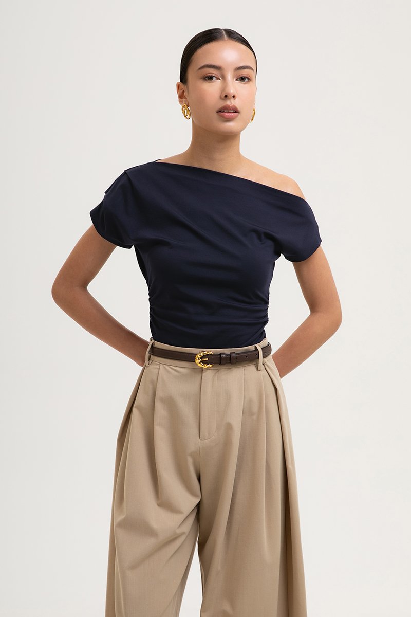 SAMIRA ASYMMETRIC RUCHED MODAL TEE