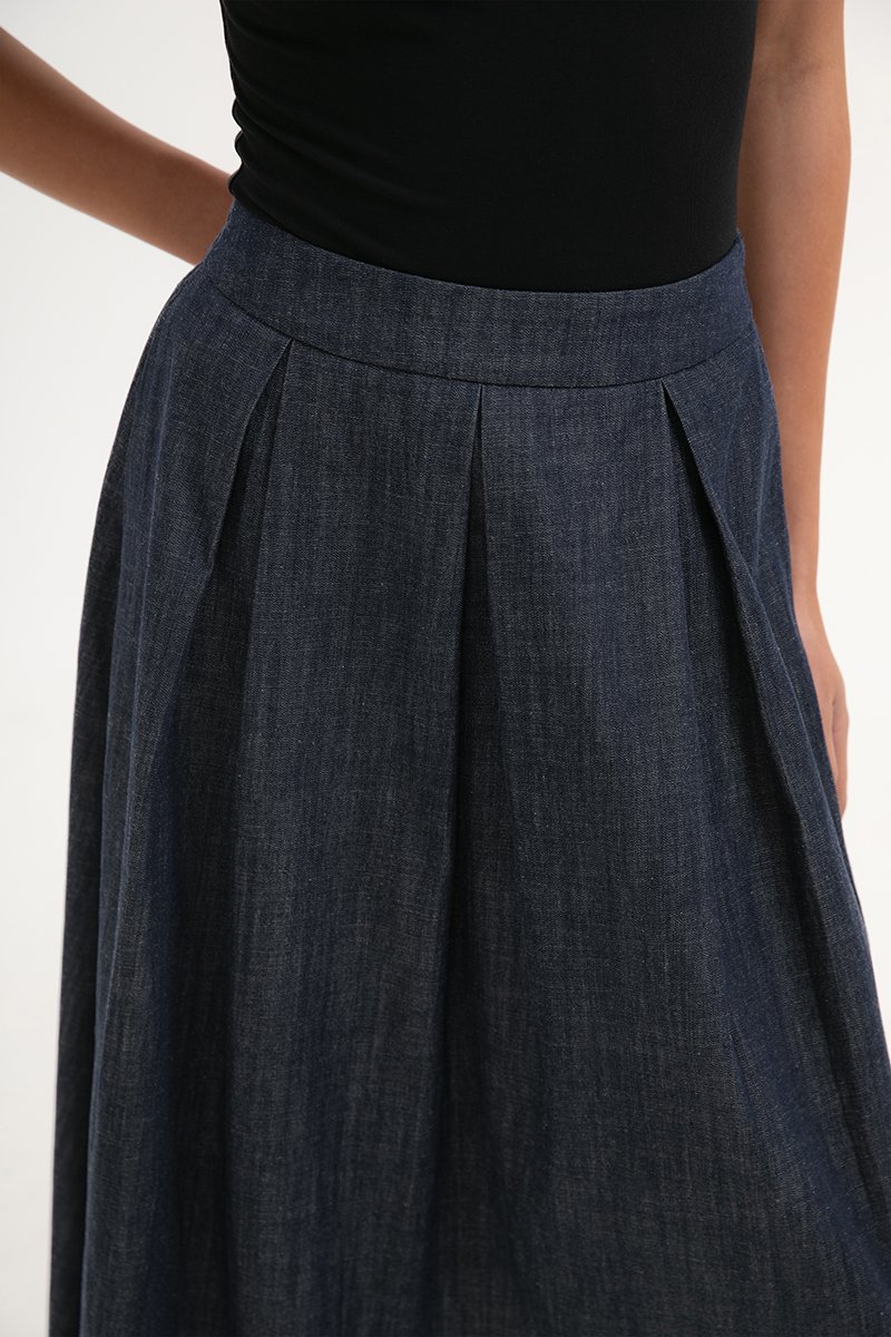 SABINE PLEATED DENIM SKIRT