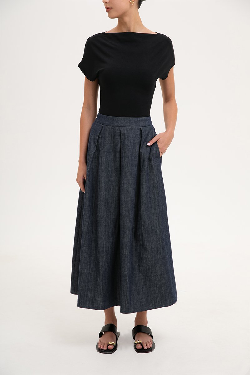 SABINE PLEATED DENIM SKIRT