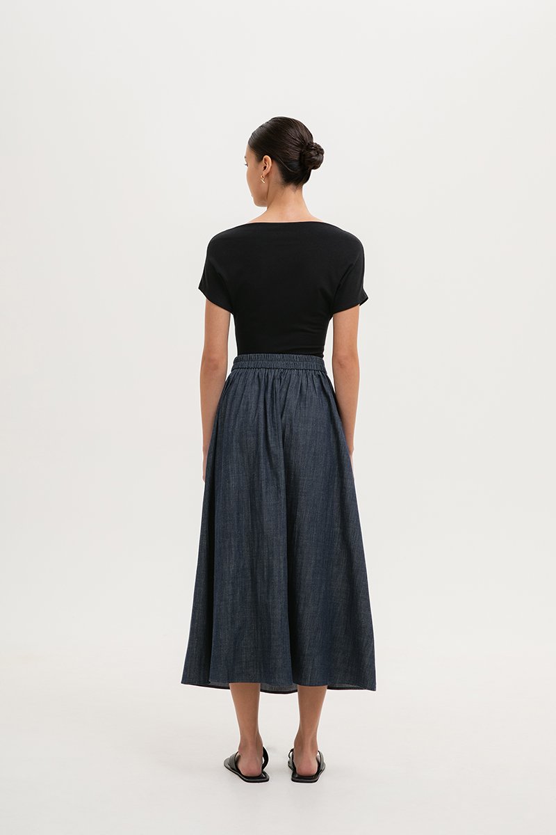 SABINE PLEATED DENIM SKIRT