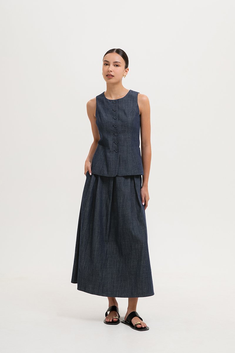 SABINE PLEATED DENIM SKIRT