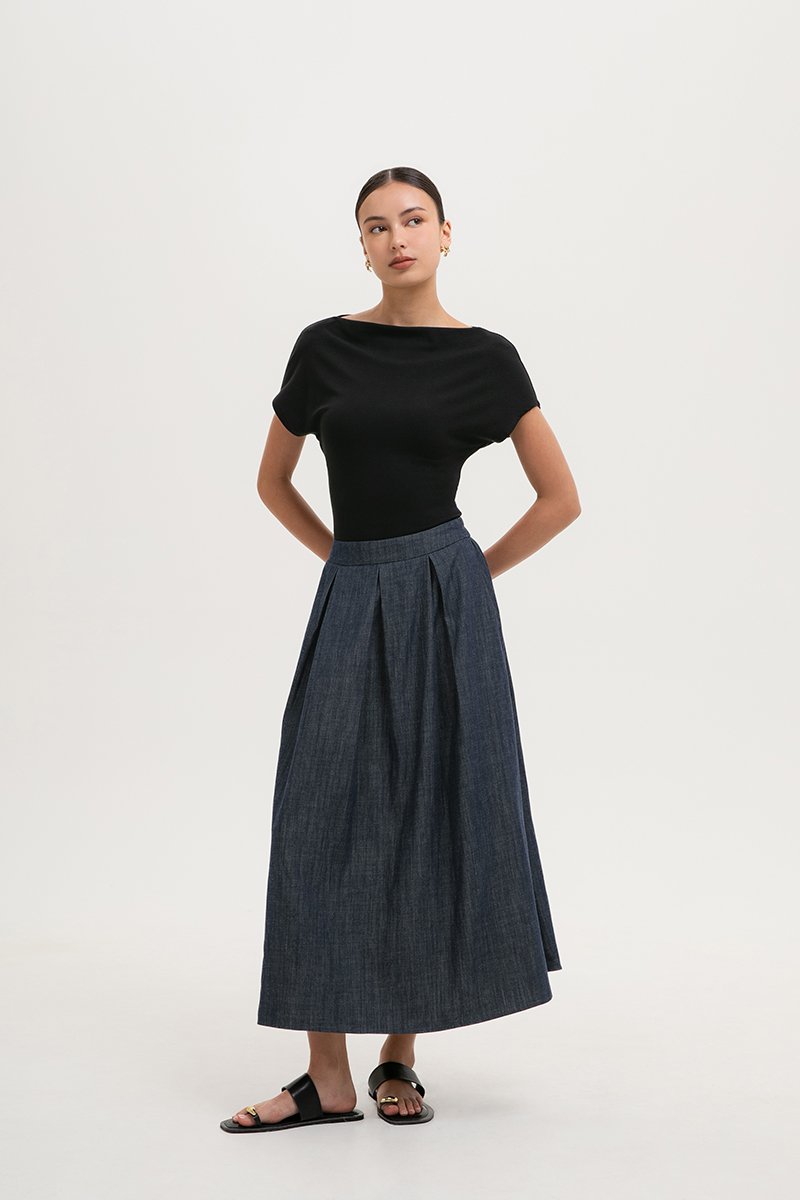 SABINE PLEATED DENIM SKIRT