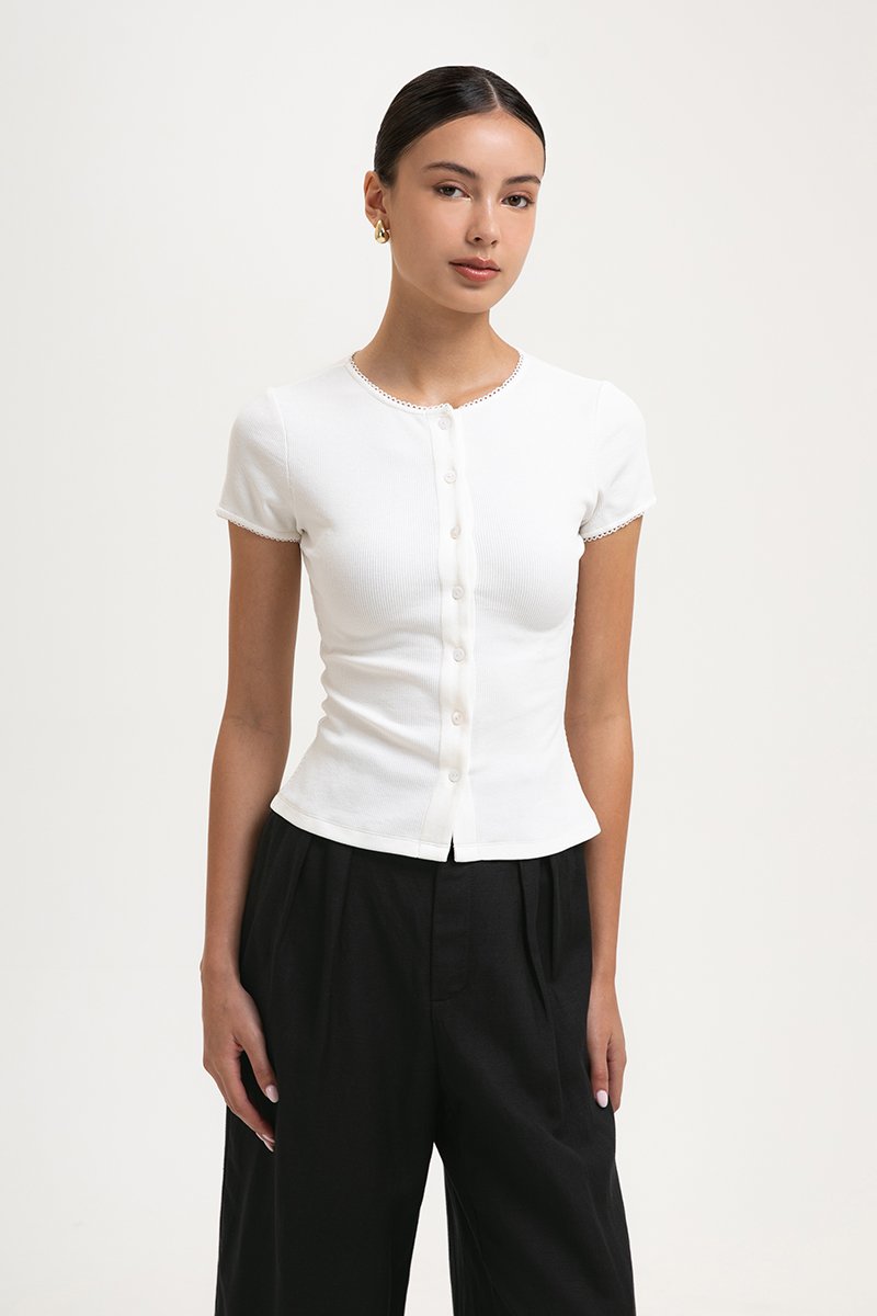 JAMEY LACE TRIM RIBBED KNIT TOP