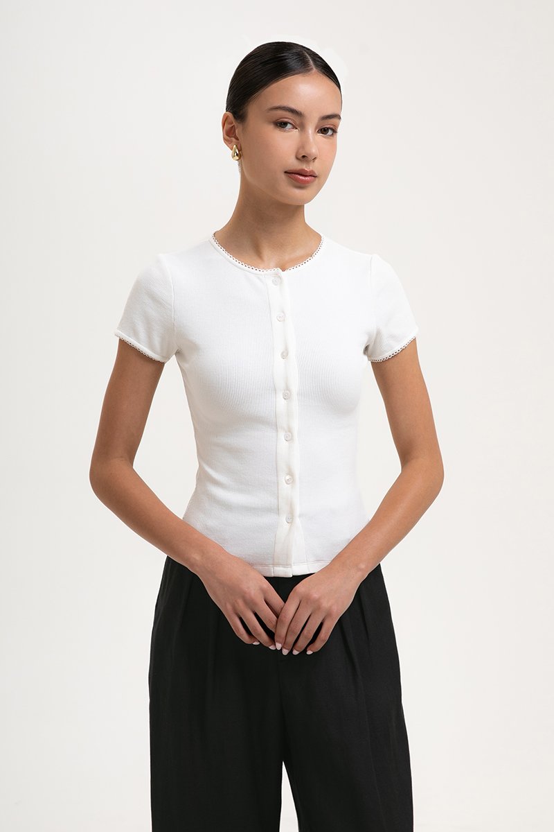 JAMEY LACE TRIM RIBBED KNIT TOP