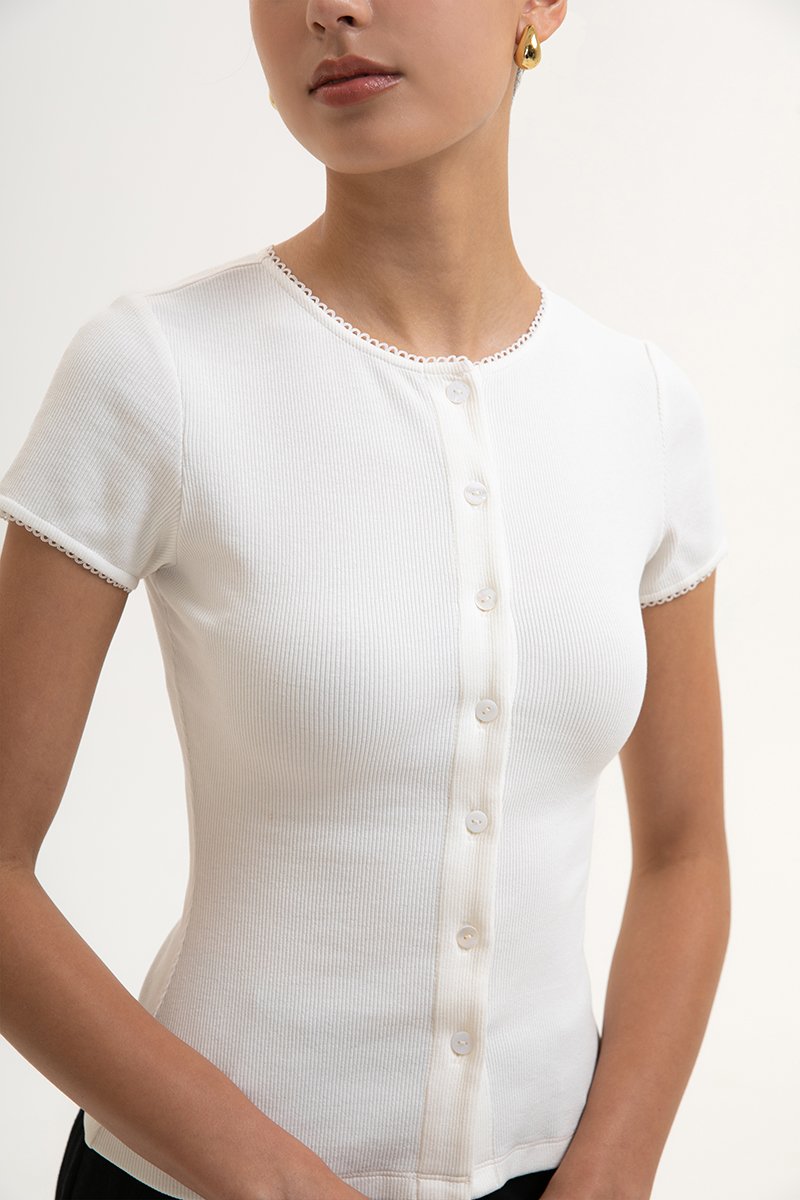 JAMEY LACE TRIM RIBBED KNIT TOP